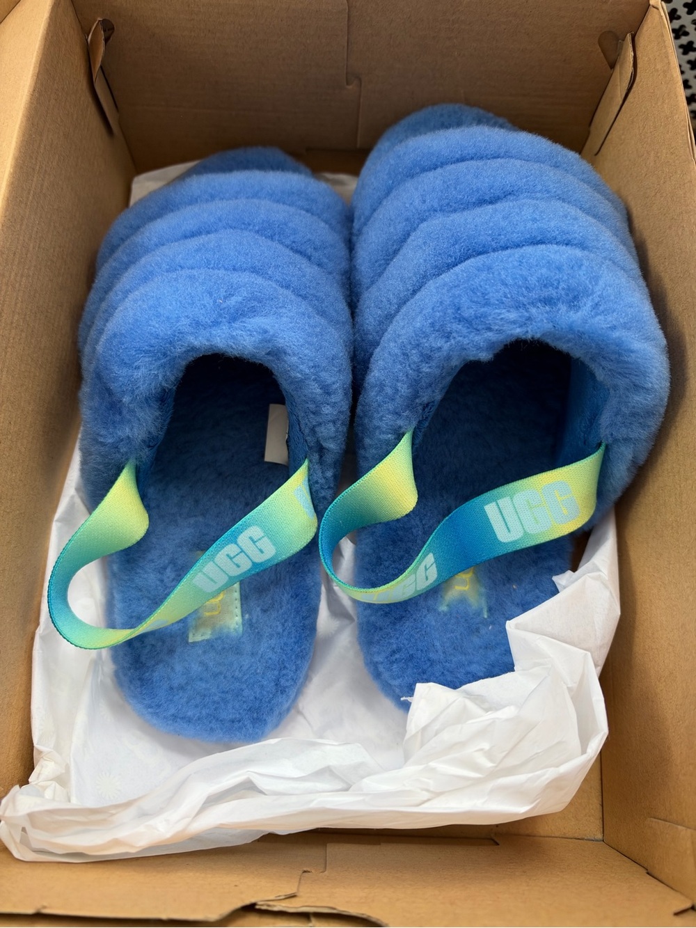 UGG Kids Fluff Slide - Bright Blue with Gradient Back Strap